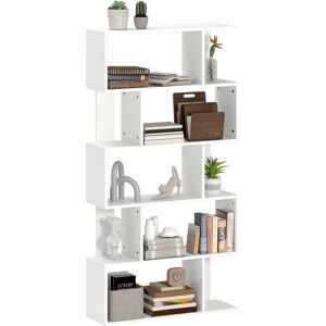 Homcom Libreria Asimmetrica a S a 5 Livelli con 10 Ripiani Aperti, in Legno, 80x24x159 cm, Bianco Image