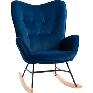 Homcom Poltrona a Dondolo con Trapunta, Pioli in Legno, Velluto Sintetico, fino a 150 kg, Blu Image