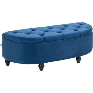 Homcom Pouf di Stoccaggio Contenitore 2 in 1 - Pouf capitonné Semicerchio - Piedi in Legno di Gomma Nera rivestimento Velluto Blu Image