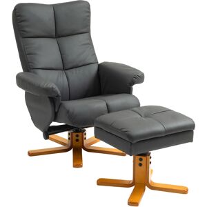 Homcom Poltrona relax con pouf, Schienale inclinabile fino a 145°, Girevole a 360°, Similpelle, Grigio scuro Image
