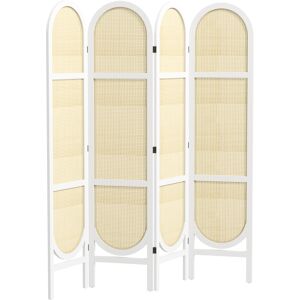 Homcom Paravento interno in legno 4 pannelli 170 x 160 cm pieghevole e portatile, motivo intrecciato a mano, bianco Image