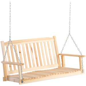 Outsunny Dondolo da Giardino per 2 Persone Panca Dondolo in Legno Massiccio Patio Terrazza Cortile Naturale 117 x 69 x 60 cm Image
