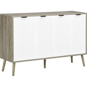 Homcom Buffet basso mobile da archiviazione 2 armadi 4 porte motivo spina di pesce ripiani regolabili 120 x 35 x 77,4 cm bianco e grigio Image