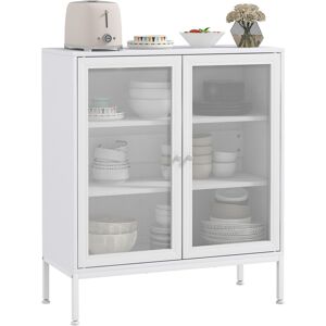 Homcom Buffet mobile da cucina a 3 livelli con 2 ante a maglia con ripiano regolabile 80 x 37 x 92 cm bianco Image