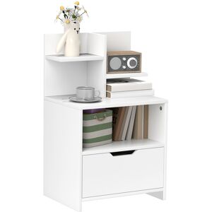 Homcom Comodino tavolino da notte con cassetto, nicchia e mensole di archiviazione effetto legno 45 x 35 x 73 cm bianco Image