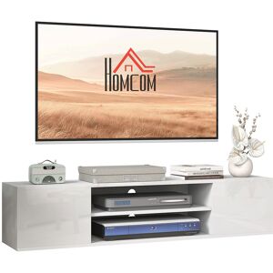 Homcom Mobile banc TV sospeso stile contemporaneo 2 armadietti 2 nicchie centrali e 2 passacavi 140 x 30 x 30 cm bianco Image