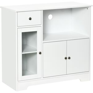 Homcom Mobile portamicroonde, buffet da cucina, armadio portaspezie, per cucina, sala da pranzo 90 x 40 x 82 cm vetro temperato e legno, bianco Image