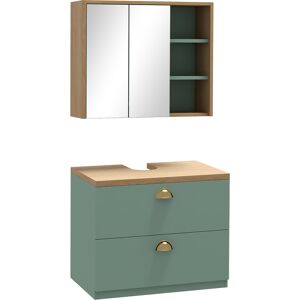 Kleankin Set di mobili da bagno con mensole regolabili 2 cassetti design scandinavo verde Image