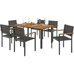 Outsunny Set da Giardino 7 Pezzi con Tavolo da Pranzo e 6 Sedie Impilabili con Braccioli, Teak Image