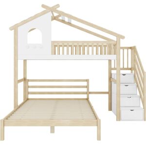 Wm Store De Letto a soppalco 90×200 cm con scaletta contenitore per bambini, senza materasso, Naturale+Bianco Image