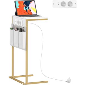 Homcom Tavolino da Salotto a Forma di C Effetto Marmo con Prese di Corrente e USB Integrate, Bianco   Aosom Italy Image