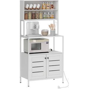 Homcom Mobile Dispensa con Ripiani, Armadietti e 2 Prese di Ricarica, in Legno e Acciaio, 80x42x171 cm, Bianco   Aosom Italy Image