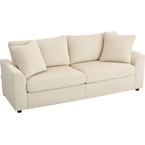 Homcom Divano 3 Posti in Velluto a Coste con Molle Insacchettate e 2 Cuscini, 212x80x88 cm, Bianco Crema   Aosom Italy Image
