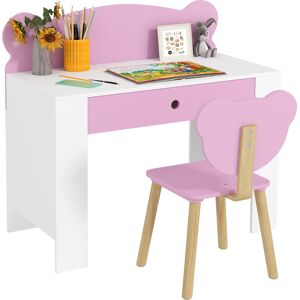 Aiyaplay Set Scrivania per Bambini con Cassetto e Sedia con Schienale a Orsetto, Età 3-8 Anni, Rosa   Aosom Italy Image
