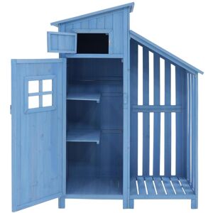 Fc Casetta da giardino con 2 ripiani, capanno per attrezzi con ampio spazio di stoccaggio, 124x46x174 cm, Blu Image