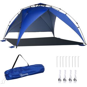 Outsunny Tenda da Spiaggia Pop Up per 4 Persone con Corde e Paletti Poliestere 247x247x145cm Blu Aosom Image