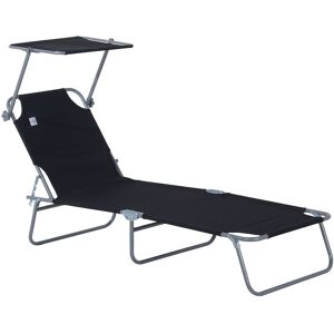 Outsunny Lettino Prendisole Reclinabile su 4 Livelli con Tettuccio, Sdraio Giardino in Tessuto Nero, Lettino da Esterno, 187x58x36cm   Aosom Italy Image