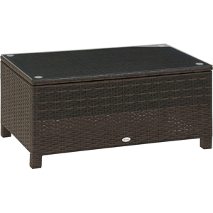 Outsunny Tavolino da Giardino Esterno Piano in Vetro Temperato 5mm, Rattan, 85 x 50 x 39 cm Brown color 85x50x39cm Aosom Image