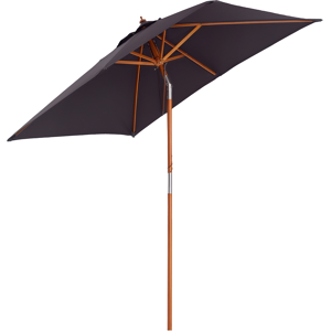 Outsunny Ombrellone da Giardino Inclinabile 2x1.5m, 6 Stecche e Palo in Legno di Abete Apertura a Corda, Grigio Scuro Aosom Image