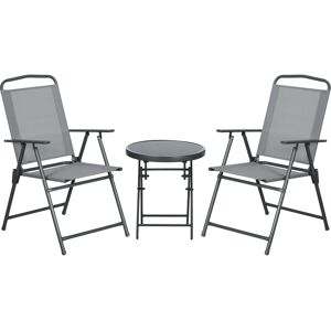 Outsunny Set da Giardino 3 Pezzi con 2 Sedie 53.5x64x93 cm e Tavolino da Caffè Ø45x50 cm, in Metallo, Grigio Chiaro Aosom Image