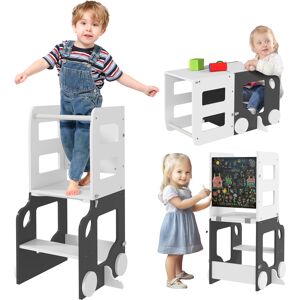 Aiyaplay Scala Montessori 4 in 1 per Bambini con 2 Lavagne e Set Tavolo e Sedia, in Legno, 58x46x92 cm, Bianco   Aosom Italy Image