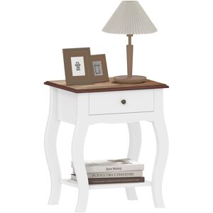 Homcom Comodino con Cassetto e Ripiano Aperto in Stile Francese in Legno, 45x35x55 cm, Bianco e Rovere   Aosom Italy Image