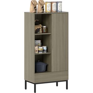 Homcom Credenza per Salotto Moderna con Porta Cassetto Ripiano Regolabile e 3 Scomparti Aperti 60x34x121 cm Naturale   Aosom Italy Image
