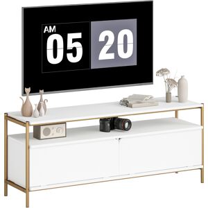 Homcom Mobile TV mobile televisore fino a 55 pollici con 2 porte a ribalta e ripiano aperto, 124x35x50cm, bianco   Aosom Italy Image