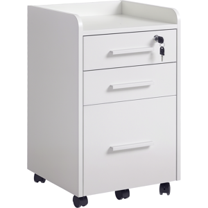 Homcom Cassettiera da Ufficio a 3 Cassetti con maniglie, Ripiano e 5 Ruote, in pannello truciolare e MDF, Bianco,39.2 x 40 x 65.4cm Aosom Italy Image