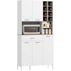 Homcom Armadio da cucina con ripiani aperti, scomparti, portabottiglie, armadio dispensa con 5 ante, MDF, Bianco   Aosom Italy Image