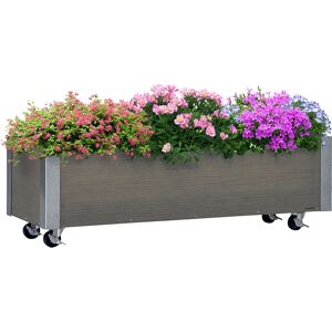 Outsunny Fioriera Rettangolare in Legno di Abete con Ruote e Freno, 96x30.6x30 cm, Grigio Image