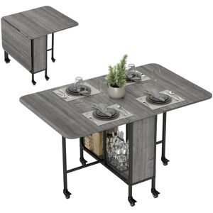 Homcom Tavolo da Pranzo Pieghevole per 6 Persone max con Ripiano, in Legno e Metallo, 130x80x74 cm, Grigio Image