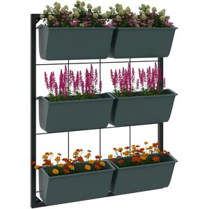Outsunny Set di 6 Vasi Giardino su 3 Livelli, Orto Verticale in Acciaio e Plastica, 52x14x66cm, Verde Scuro Aosom Image