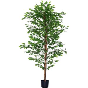 Homcom Pianta di Ficus Artificiale da 180 cm per Interni ed Esterni con Vaso in Metallo Riempito, Verde Image