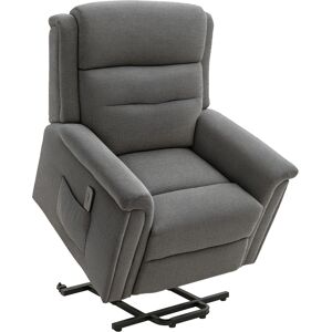 Homcom Poltrona Relax Elettrica Alzapersona Reclinabile fino a 180° con Poggiapiedi e Telecomando, in Tessuto Effetto Lino, Grigio Aosom Image