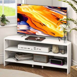 Homcom Mobile TV ad Angolo per 47" max con 2 Ripiani Aperti, in Legno, 110x36x45 cm, Bianco   Aosom Italy Image