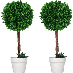 Homcom Set 2 Piante Finte Alberi di Bosso da Interno ed Esterno con Vaso, Ø28x60cm Image