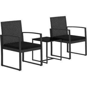 Outsunny Set da Giardino 3 Pezzi con 2 Sedie con Cuscini e Tavolino con Piano in Vetro, Effetto Rattan Nero Aosom Image