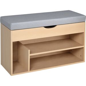 Homcom Panca Scarpiera con Seduta Imbottita Apribile e 3 Ripiani Aperti, in Legno, 80x30x48cm, Rovere e Grigio   Aosom Image