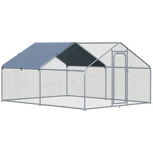 Pawhut Pollaio per Galline da Esterno in Metallo con Copertura in Tessuto Oxford, 300x400x195 cm, Argento Aosom Image
