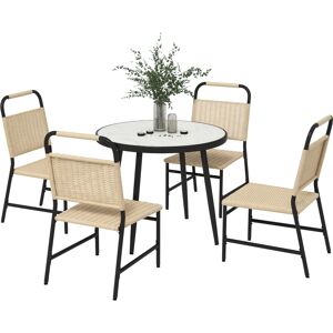 Outsunny Set da Giardino con Tavolo in Vetro Effetto Marmo e 4 Sedie in Rattan, Colore Cachi Aosom Image