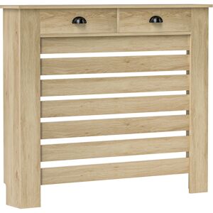 Homcom Copri-radiatore cache radiatore griglia a listelli orizzontali con 2 cassetti in legno 111l x 19P x 95,5H cm rovere   Aosom Italy Image