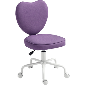 Vinsetto Sedia per Scrivania a Cuore con 5 Rotelle e Altezza Regolabile in Tessuto, 40x50x79-89cm, Viola Image