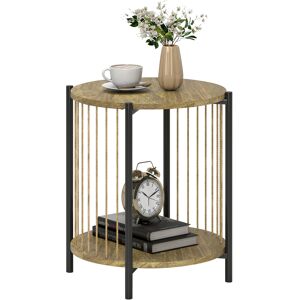 Homcom Tavolino Rotondo a 2 Livelli con Ripiano e Struttura in Acciaio per Soggiorno Camera da Letto 43,5x43,5x51 cm Naturale   Aosom Italy Image