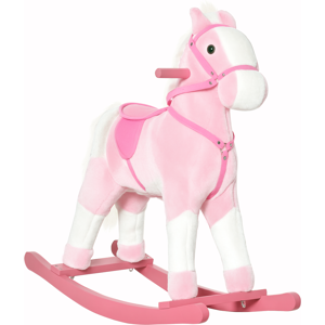 Homcom Cavallo a Dondolo Legno con Suono Animale Regalo Giocattolo per i Bambini 74 x 28 x 65cm Rosa Aosom Image