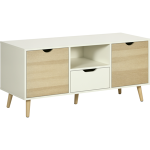 Homcom Mobile TV Moderno max 55" con Cassetti e Ripiani, Armadietti e 5 Gambe in Legno, 110x40x50 cm, Bianco e Colore Legno Aosom Image