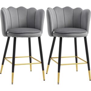 Homcom Set da 2 Sgabelli da cucina e da Bar Vellutati con Poggiapiedi e Base in acciaio, 59x52x90cm, Grigio  Aosom Italy Image