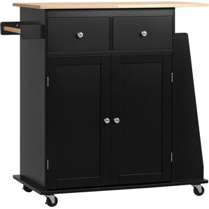 Homcom Carrello da Cucina con Armadietto, 2 Cassetti e Portaspezie, Isola da Cucina in Legno, 89x45x89.5cm, Nero Image