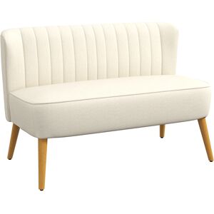 Homcom Divano 2 Posti Moderno in Tessuto Senza Braccioli con Gambe in Legno, 117x56.5x77 cm, Bianco Crema   Aosom Italy Image