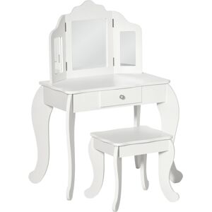 Homcom Tavolo da Trucco per Bambini con Sgabello e Triplo Specchio, in Legno e Acrilico, 63x40x85.5 cm, Bianco   Aosom Italy Image